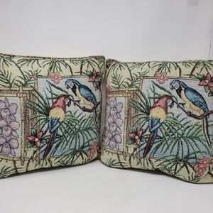 Parrot & Palm Tree Tapestry Pillows Set of 2  Tropical Jungle Decor Coastal Boho